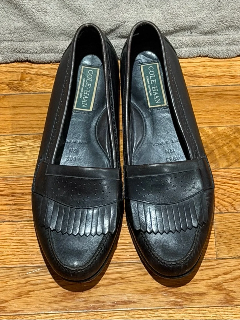 Cole Haan Women Black Leather Kiltie Fringe Loafers 12 N Slip On Made In Brazil - Picture 1 of 7